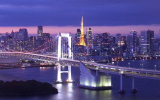 City skyline bridge tower night - japan free wallpaper