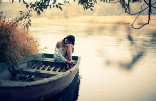 Woman boat lake tree bird - river free wallpaper for desktop