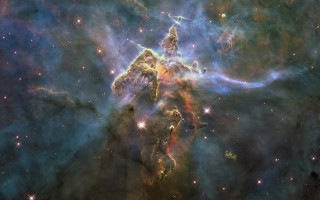 Starcluster bluegreen center space art - star and dust free wallpaper