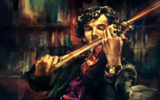 Man playing violin room bookshelves - free abstract wallpaper for desktop
