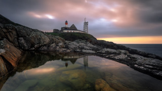 Lighthouse rocky shore cloudy sky 3 - thierry doizon free wallpaper