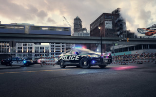Police car city bridge train - a train free wallpaper