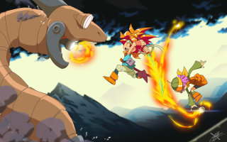 Dinosaur girl dragon battle mountain - a mountain side free wallpaper