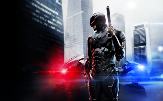 Futuristic man gun cyberpunk city - a gun in a city street free wallpaper