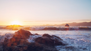 Surfing wave planet sunset beach - in the ocean free wallpaper