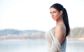 Woman long hair lake outdoors - evaline ness free wallpaper