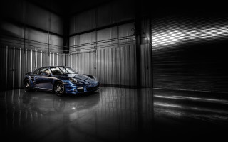 Blue sports car garage detailed - a garage free wallpaper