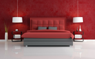 Red bed white lamp minimalist - a white floor free wallpaper