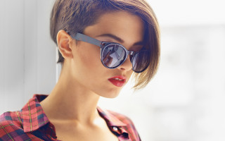 Woman sunglasses plaid shirt cellphone - her cell phone free wallpaper