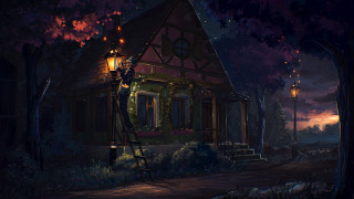 House lantern ladder autumn shrine - roof free wallpaper