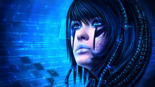 Futuristic woman blue background cyberpunk 2 - cyberpunk style free wallpaper