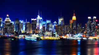 City skyline night blue lights - blue sky free wallpaper for desktop