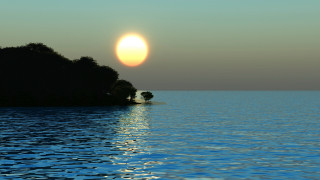 Sunset moonlight island tree water - global free wallpaper