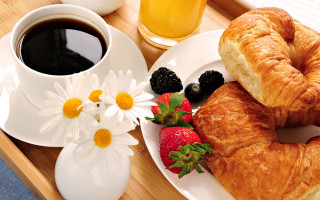 Breakfast tray croissant fruit coffee - fruit free wallpaper