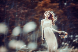 Woman white dress walking woods - choi buk free wallpaper