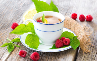 Tea raspberries mint wooden table - a cup of tea free wallpaper