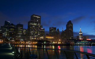 City skyline night bridge river 39 - a bridge and a river free wallpaper