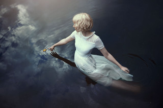 Floating woman white dress yellow - brooke shaden free wallpaper