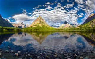 Mountain reflection lake rocks grass - rock and grass free wallpaper