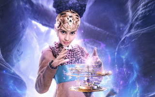 Space suit woman aurora starry - a small object free wallpaper