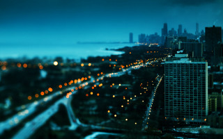 City night lights bridge cityscape - tilt shift free wallpaper