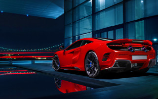 Red sports car night bridge - synchromism free wallpaper