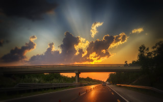 Sunset highway bridge clouds cars - free sky wallpaper