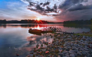 Boat dock lake sunset cloudy - adrian zingg free wallpaper