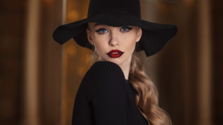 Woman blackhat redlipstick longhair fashion - black hat free wallpaper