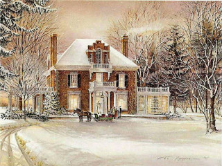 House snow horse carriage trees - thomas kindkade free wallpaper