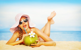 Beach woman coconut drink summer - summer free wallpaper