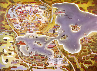 City map buildings lake detailed - carl barks free wallpaper
