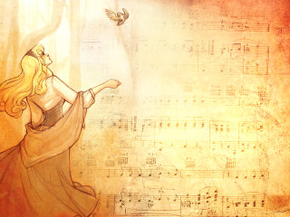 Woman bird flying music notes - charlie bowater free wallpaper