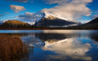 Mountain lake reflection sky clouds - derek chittock free wallpaper for desktop