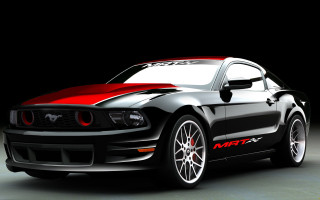 Black mustang red stripe parked - hood free wallpaper