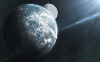 Planet aurora moon starship space - two planet free wallpaper