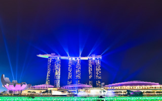 Large building lights night holography - free new year wallpaper
