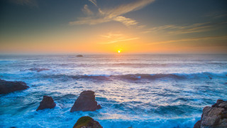Sunset ocean waves rocks foreground 4 - wave free wallpaper for desktop