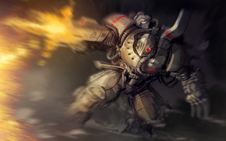Robot fire battle armor explosion - mecha free wallpaper