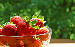 Strawberries bowl outdoor sun blurry - a bowl of strawberries free wallpaper