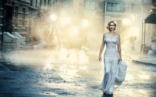 Rainy street woman white dress - a rainy day free wallpaper