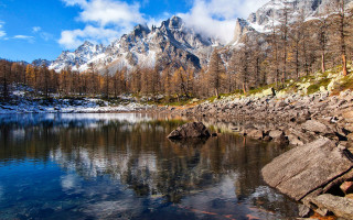 Mountain reflection lake trees sky 8 - rock and trees free wallpaper