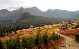 Mountain road village tiltshift nature - tilt shift free wallpaper
