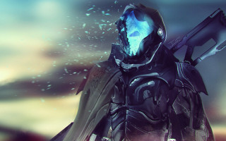 Futuristic suit man glowing helmet - concept design art free wallpaper