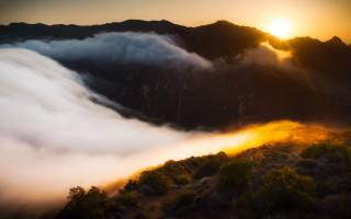 Mountain cloud sunset ocean trees - a cloud free wallpaper