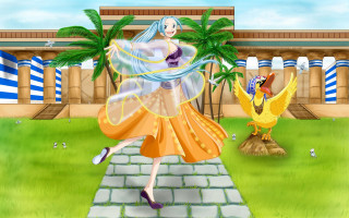 Woman dancing grass bird sunny - egyptian art free wallpaper for desktop