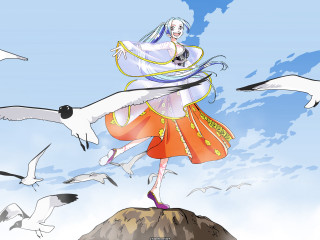 Woman dress flying seagulls birds - a woman in a dress free wallpaper