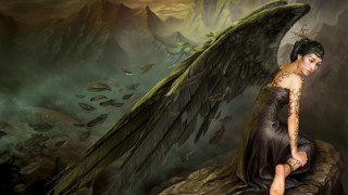 Woman angel wings tattoo gothic - above her head free wallpaper