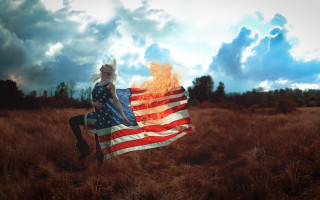 American flag field sky clouds - surreal photography free wallpaper for desktop