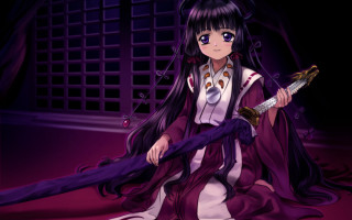 Purple woman sword kimono miko - a purple dress holding free wallpaper